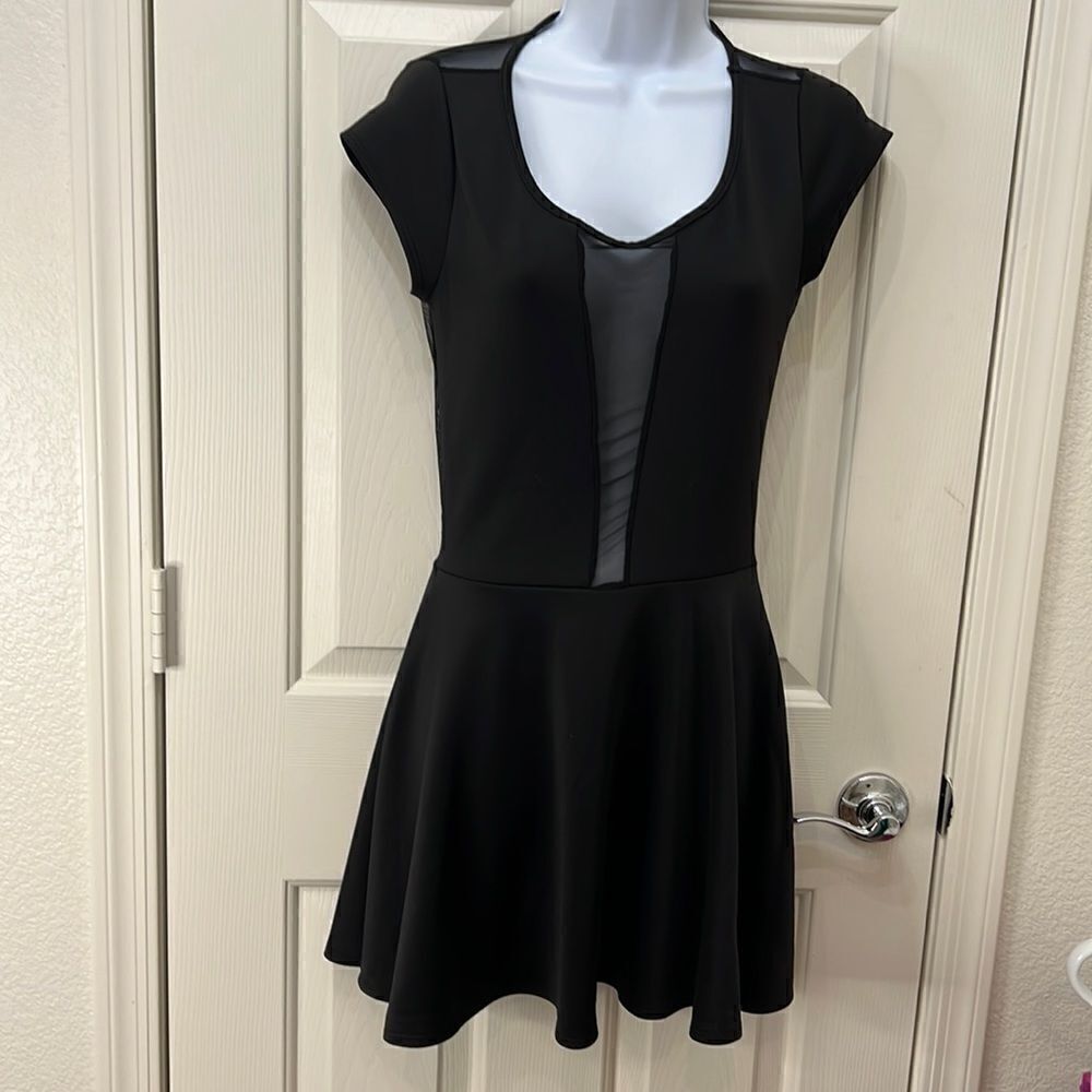 Urbana Size Large Black Mesh Front And Back Skater Skirt Dress